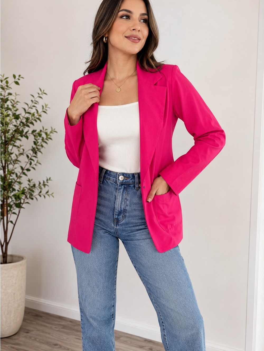 Hot Pink Open Front Blazer | Barbiecore Jacket